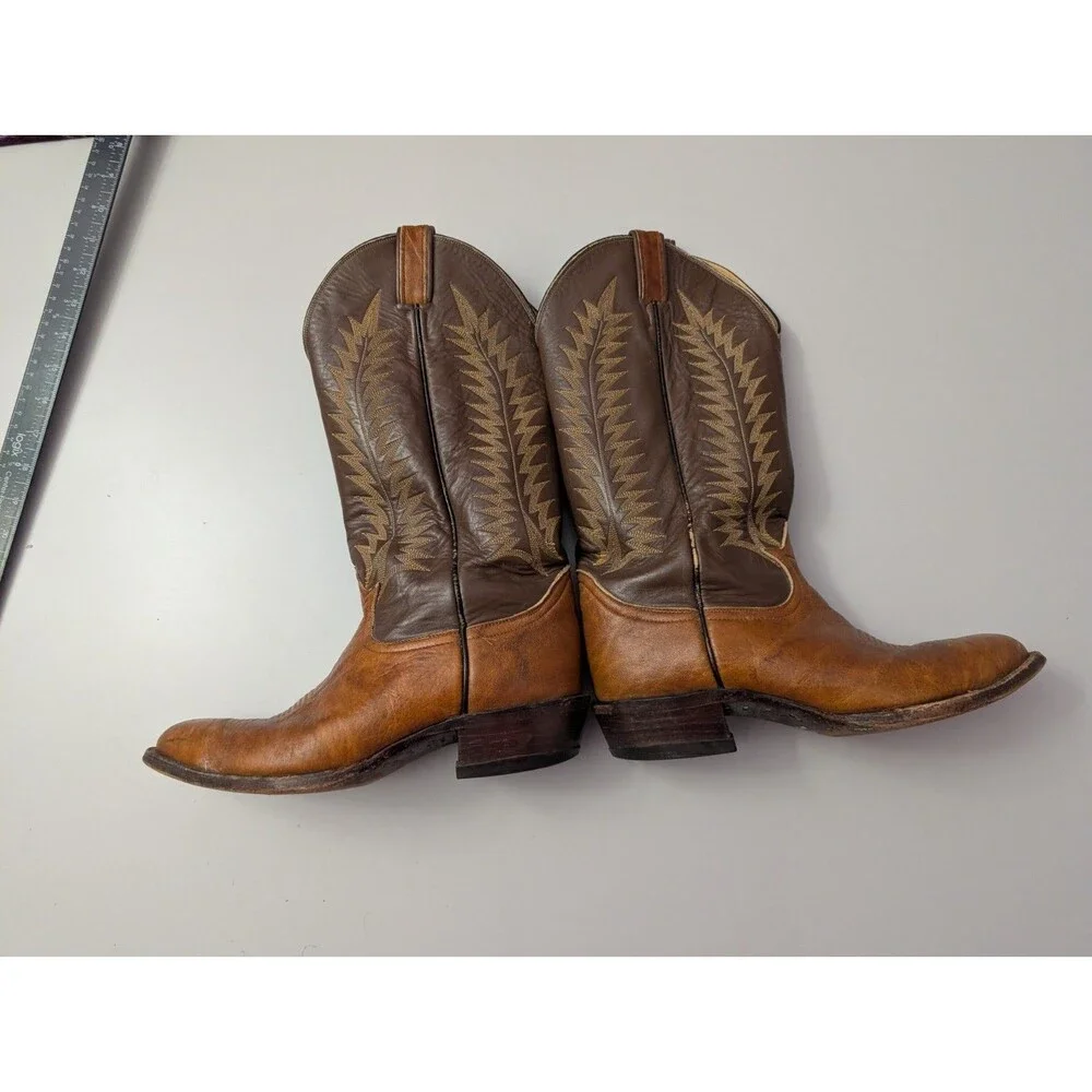 Vintage Tony Lama Brown Leather Cowboy Boots Mens 6 B Fits Womens 7.5 8 Western